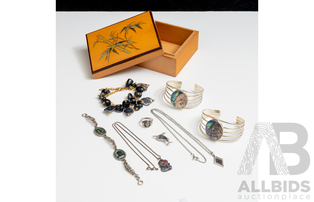 Sterling Silver Vintage Paua Shell Jewellery Collection, 65.52gms