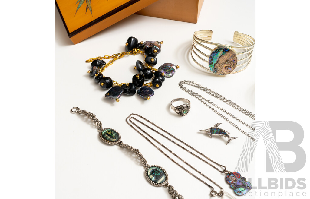 Sterling Silver Vintage Paua Shell Jewellery Collection, 65.52gms