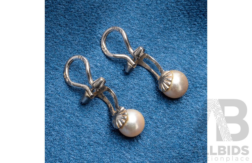 18ct White Gold Cultured Pearl Clip on Earrings, 6.5mm, 3.0 Grams