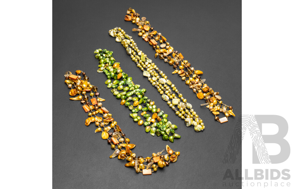 Collection of (4) Strands of Coloured Cultured Pearls, Mother-of-pearl Citrine and Crystal Beaded Necklaces