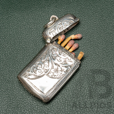 Antique Sterling Silver Vesta Box Fob Pendant with Matches, Birmingham 1911, 48mm Long, 11.01 Grams