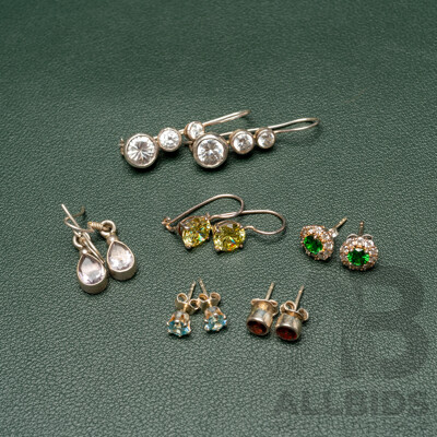 Sterling Silver (6) Pairs of Gemstone Earrings, 18.41 Grams