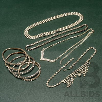 Vintage (4) Diamonte Paste Stone Necklaces & (5) Diamonte Paste Stone Bracelets