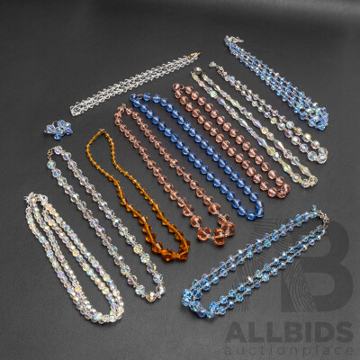 Vintage Aurora Borealis and Other Crystal Beaded Necklaces, (11) 40-48cm