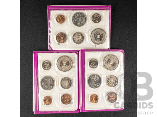 Three Australian RAM 1977 Silver Jubilee Commemorative Six Coin Sets