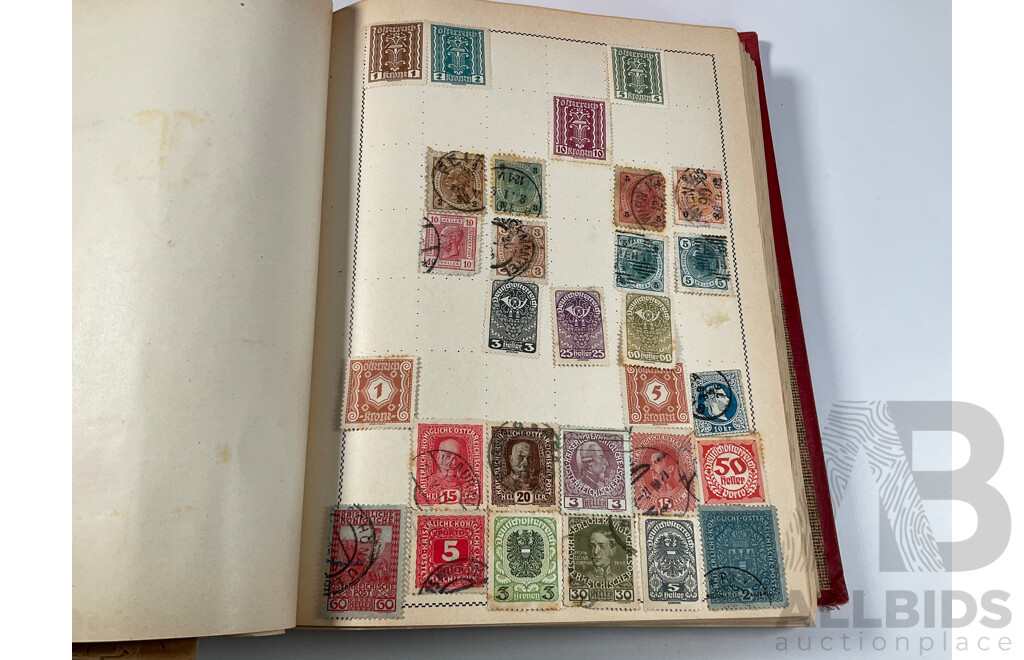 Album of Antique/Vintage International Stamps Including Australian Colonial, Predecimal, QV, KEVII, KGV, KGVI, Hand Cancels, Overprints and Much More with Box of Stamps on Paper