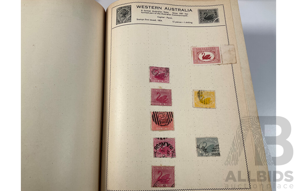 Album of Antique/Vintage International Stamps Including Australian Colonial, Predecimal, QV, KEVII, KGV, KGVI, Hand Cancels, Overprints and Much More with Box of Stamps on Paper