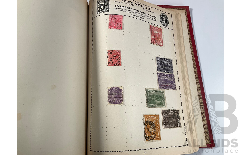 Album of Antique/Vintage International Stamps Including Australian Colonial, Predecimal, QV, KEVII, KGV, KGVI, Hand Cancels, Overprints and Much More with Box of Stamps on Paper
