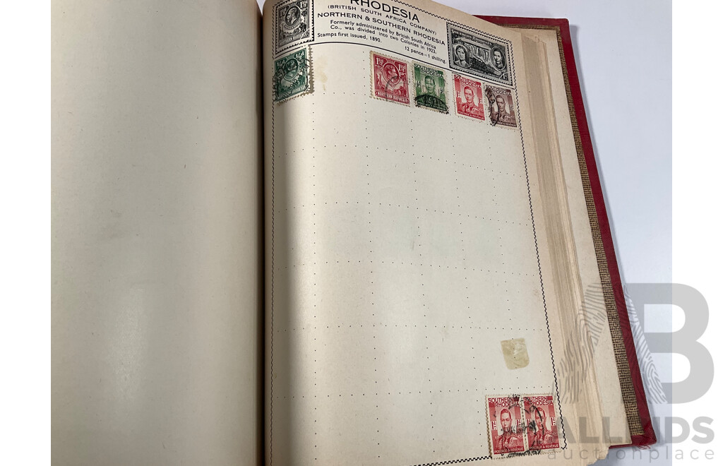 Album of Antique/Vintage International Stamps Including Australian Colonial, Predecimal, QV, KEVII, KGV, KGVI, Hand Cancels, Overprints and Much More with Box of Stamps on Paper
