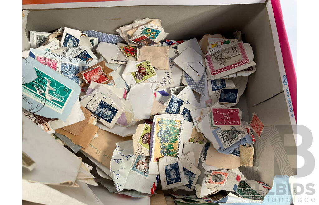 Album of Antique/Vintage International Stamps Including Australian Colonial, Predecimal, QV, KEVII, KGV, KGVI, Hand Cancels, Overprints and Much More with Box of Stamps on Paper