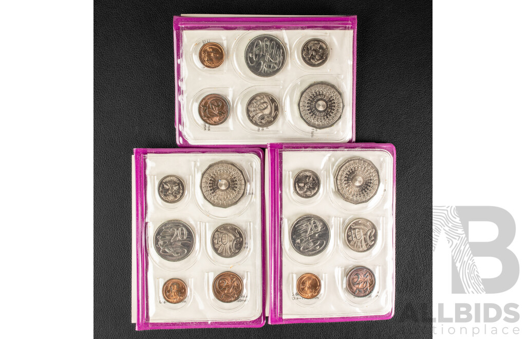 Three Australian RAM 1977 Silver Jubilee Commemorative Six Coin Sets