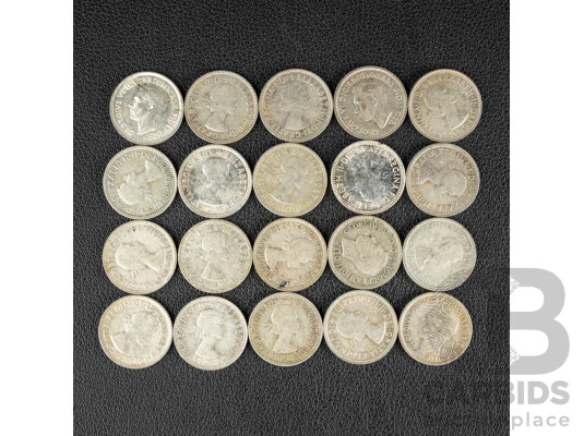 Twenty Australian Silver Sixpence Spanning 1948 to 1963 .500