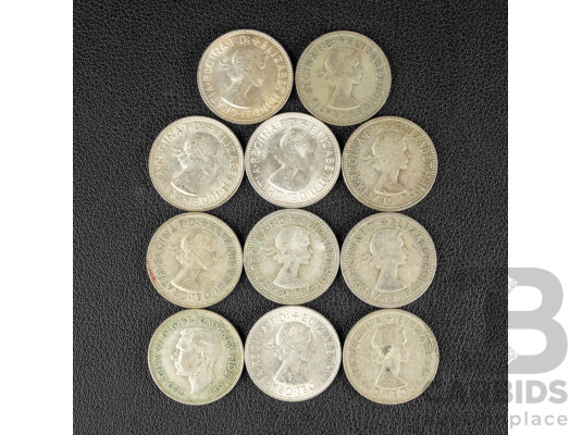 Eleven Australian Silver Shillings Spanning 1952 to 1963 .500