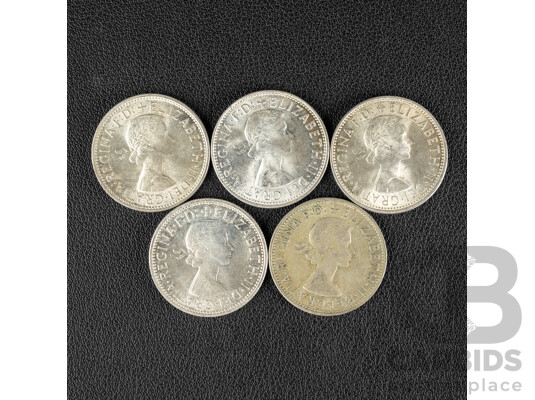 Five Australian Silver Florins Including 1960(3) 1962(2) .500