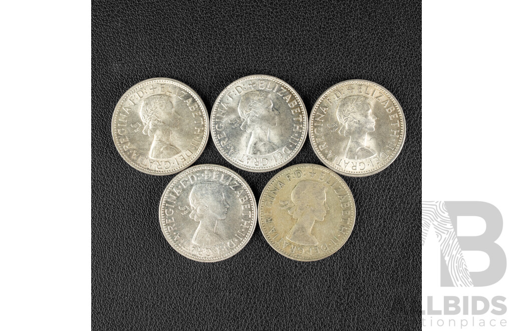 Five Australian Silver Florins Including 1960(3) 1962(2) .500