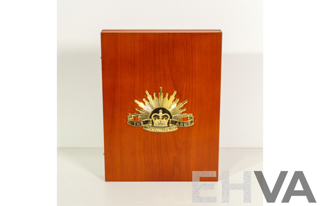 Australian Army Replica Hat Badges in Timber Presentation Case