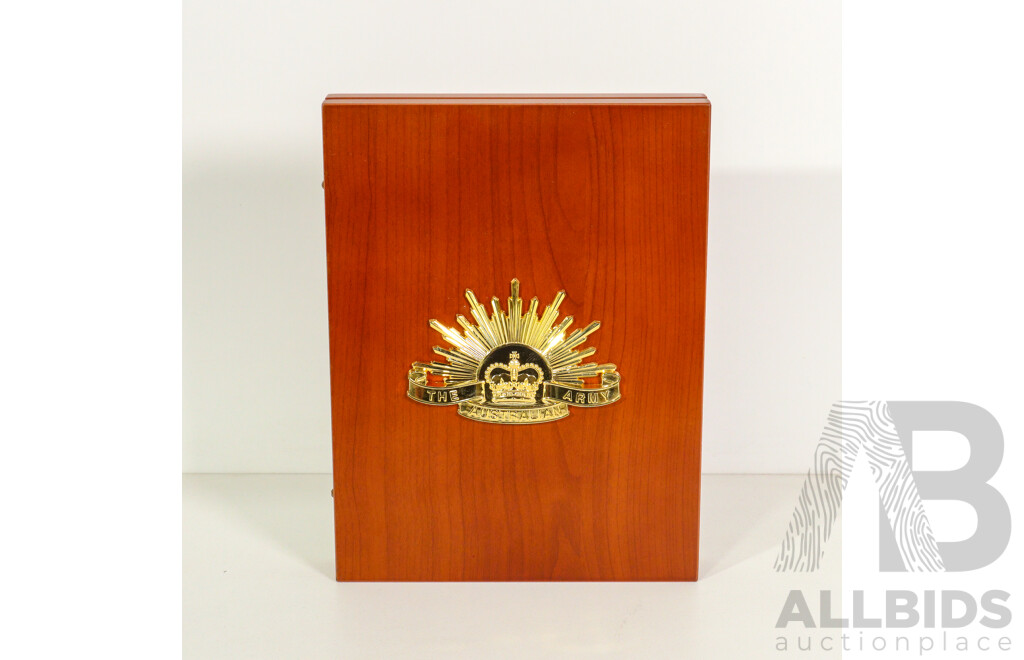 Australian Army Replica Hat Badges in Timber Presentation Case