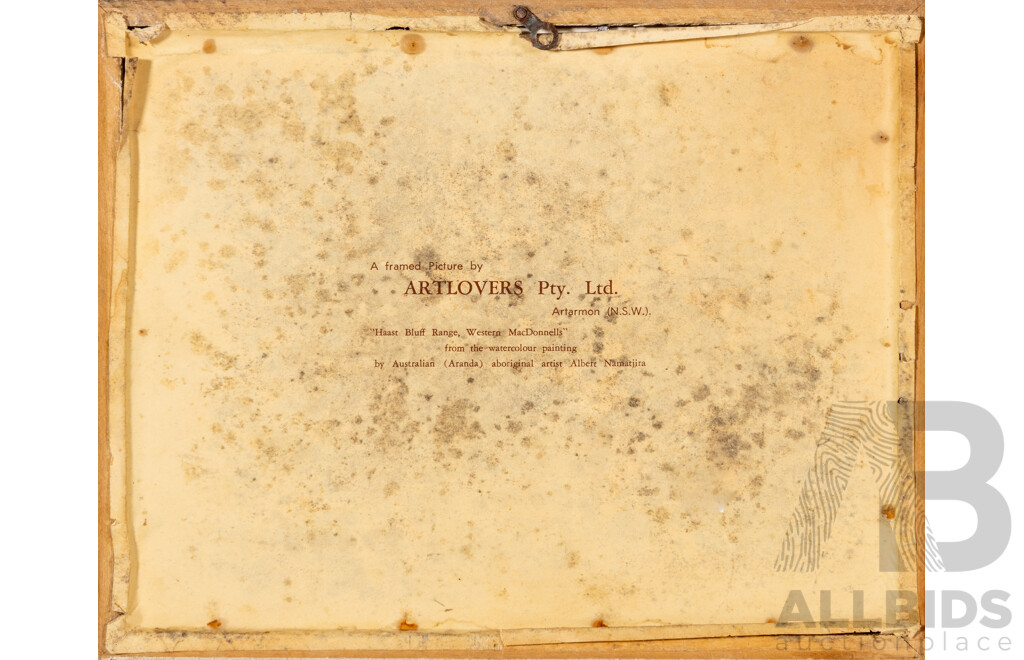 Albert Namatjira (20th Century, Indigenous-Australian, 1902-1959), Haast Bluff Range, Western MacDonnells, Wonderful Miniature Reproduction Print After Original Watercolour, 20 x 25 cm (frame)