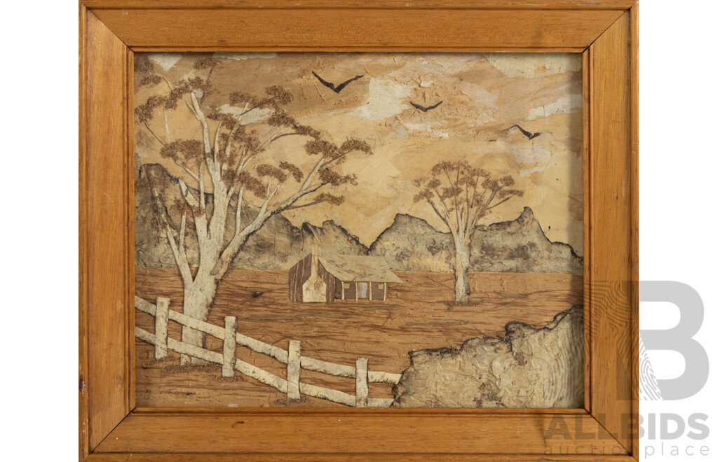 Artist Unknown (20th Century, Australian), Drovers Shack, Vintage Original Tree Bark Mixed Media & 'Pirrie' Margaret Bell (20th Century, Australian), Water View, Orignal Oil on Canvas Board, (2)
