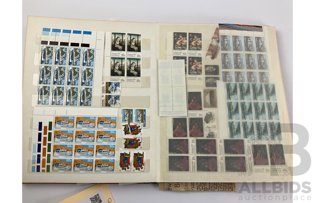 Album of Australian Blocks, Strips and Gutters, Mostly Late 1970's/Early 1980's Including Four Two Dollar Painting Series Block, Sets, Some Predecimal