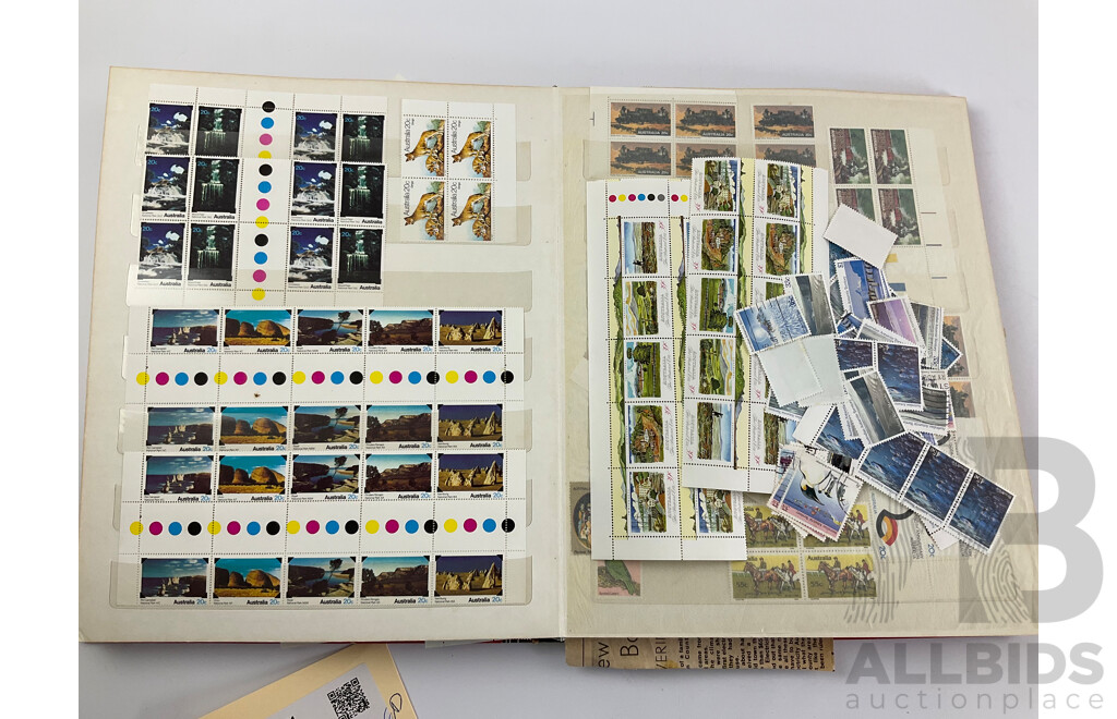 Album of Australian Blocks, Strips and Gutters, Mostly Late 1970's/Early 1980's Including Four Two Dollar Painting Series Block, Sets, Some Predecimal