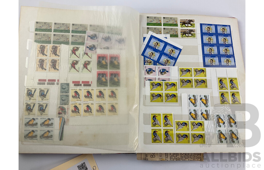 Album of Australian Blocks, Strips and Gutters, Mostly Late 1970's/Early 1980's Including Four Two Dollar Painting Series Block, Sets, Some Predecimal