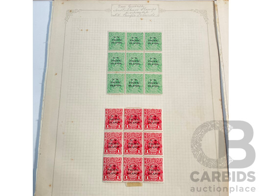 Australian KGV and Kangaroo on Map North West Pacific Island Over Print Stamps, Half Penny to Two Shillings, Mint Hinged Blocks