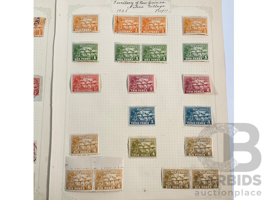 Collection of 1920's -1930's Territory of New Guinea Stamps Including Official Service Mint Hinged Blocks and Commonwealth Treasury Melbourne Prints, Half Penny to Sixpence
