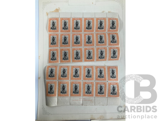 Papua 1932 Half Penny Motuan Girl Mint Hinged Stamp Blocks, John Ash Print, 1931 Lakatoi Set to Four Penny