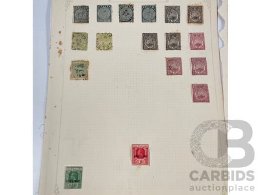 Collection of Fiji Stamps Spanning 1890's to 1930's Including War Stamp Overprints, Hand Cancel, KGV, KGVI