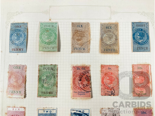 Collection of New Zealand 1880's QV Stamp Duty Stamps Including Imperfs, Ten Shillings