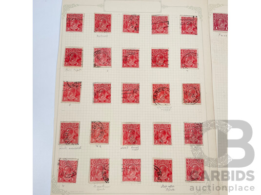 Collection of Australian KGV Head Stamps, One Penny, One and Half Penny, Mint Hinged Blocks, Various Water Marks