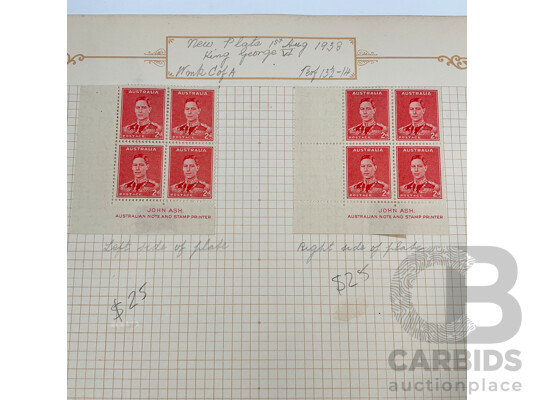 Collection of Australian KGVI and Queen Mother Stamps Including Mint Hinged John Ash Print Blocks