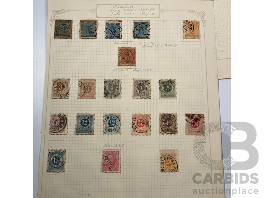 Collection of Swedish Stamps, Examples Spanning 1850's to 1930's Including Overprints and Sets