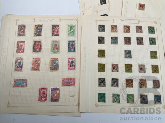 Collection of French Colony Stamps Spanning 1900's to 1930's Including Madagascar, Reunion, Crete, New Caledonia, Mauritania, Somali Coast, Niger, Wallis and Futuna Islands Ivory Coast, Mint Hinged, Overprints, Sets