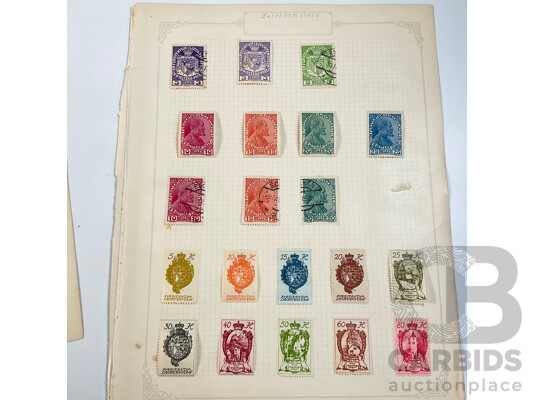 Collection of Antique and Vintage Stamps Spanning 1910's to 1930's Including Latvia, San Marino, Liechtenstein, Mint Hinged, Overprints, Sets, Postage Due