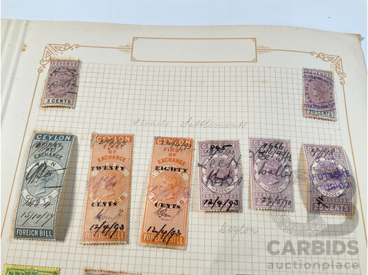 Collection of 1880's-1890's Stamps Including Straits Settlements, Ceylon, Cape of Good Hope and Transvaal Stamps Including Foreign Bill QV Hand Canceled Overprints, Five Shillings