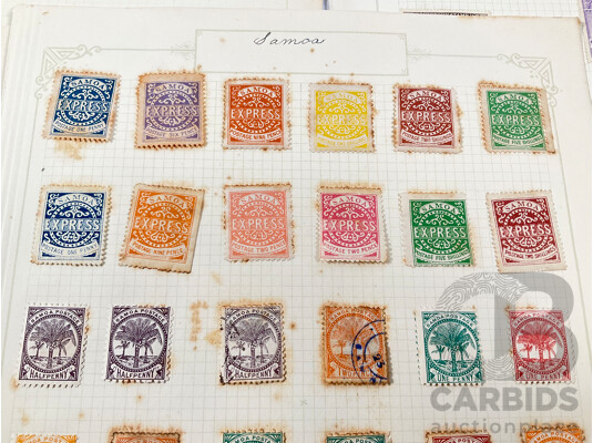 Collection of Antique/Vintage Samoa Stamps Including Express Postage One Penny to Two Shilling, 1890's Provisional Government Overprints, New Zealand/Samoa Overprints, Hut and Flag Set Half Penny to Two Shilling, Western Samoa