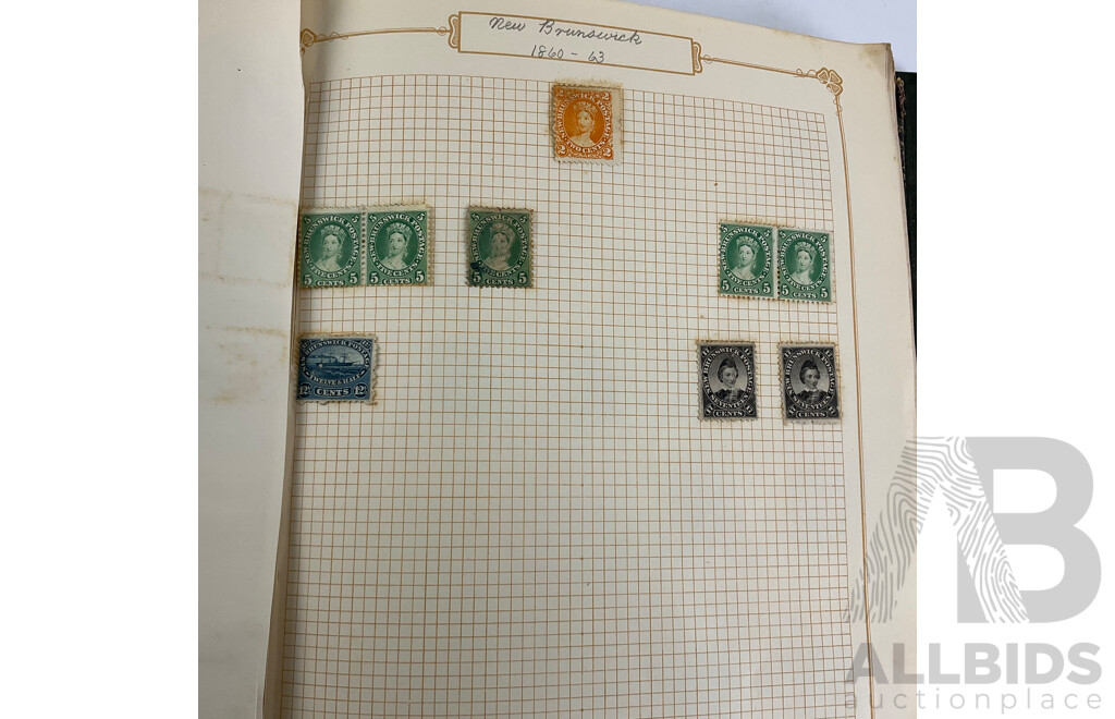 Album of Mostly Antique Commonwealth Countries Stamps Including Montserrat, Nova Scotia, Turks and Caicos Islands, British East Africa, Cape of Good Hope, Gambia, Mauritius, Nyasland, Sierra Leone, Kenya and More