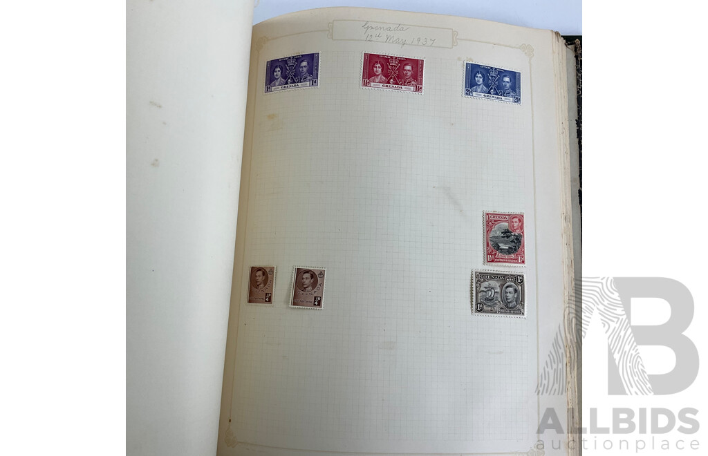 Album of Mostly Antique Commonwealth Countries Stamps Including Montserrat, Nova Scotia, Turks and Caicos Islands, British East Africa, Cape of Good Hope, Gambia, Mauritius, Nyasland, Sierra Leone, Kenya and More