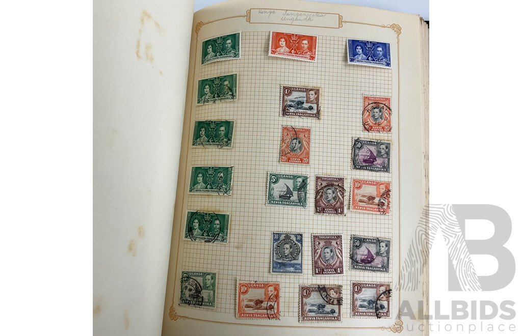 Album of Mostly Antique Commonwealth Countries Stamps Including Montserrat, Nova Scotia, Turks and Caicos Islands, British East Africa, Cape of Good Hope, Gambia, Mauritius, Nyasland, Sierra Leone, Kenya and More