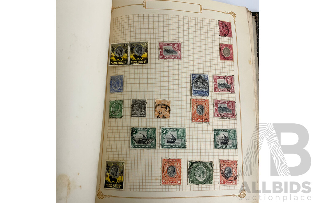 Album of Mostly Antique Commonwealth Countries Stamps Including Montserrat, Nova Scotia, Turks and Caicos Islands, British East Africa, Cape of Good Hope, Gambia, Mauritius, Nyasland, Sierra Leone, Kenya and More