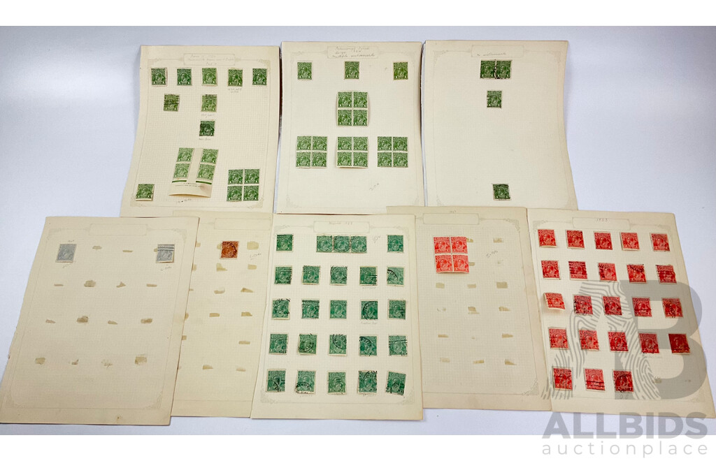 Collection of Australian KGV 1923/24 Stamps, One to Five Penny, Mint Hinged Blocks, Various Water Marks, A.J Mullett Prints