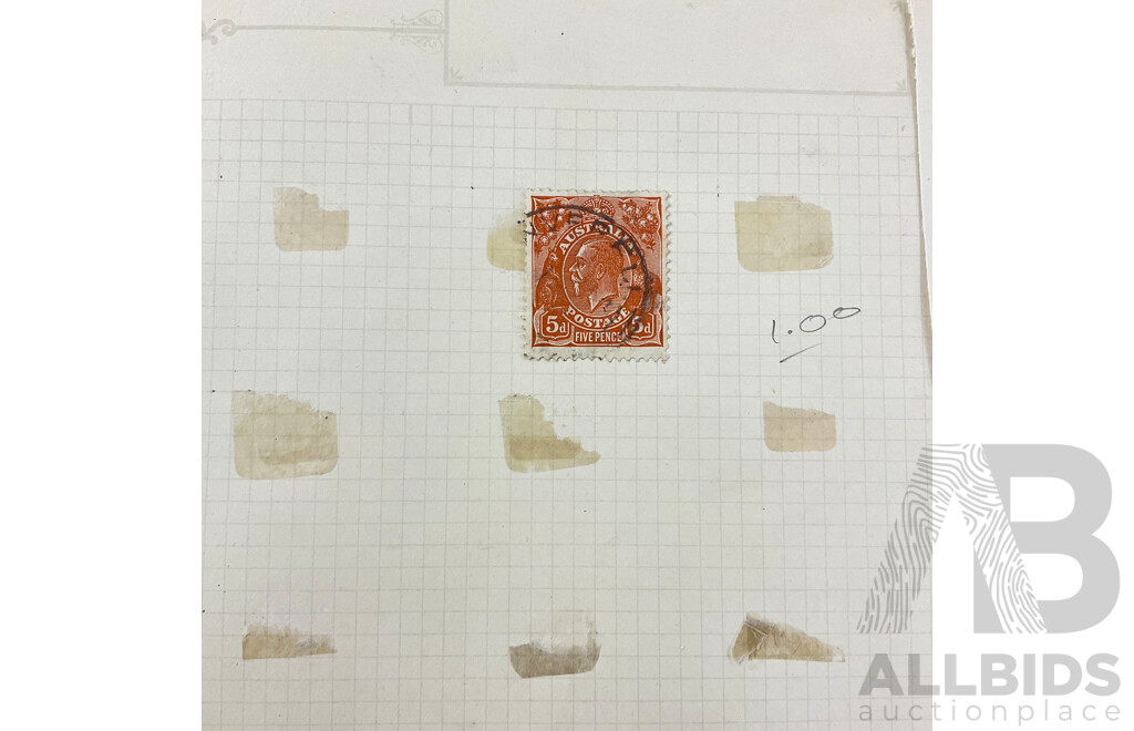Collection of Australian KGV 1923/24 Stamps, One to Five Penny, Mint Hinged Blocks, Various Water Marks, A.J Mullett Prints