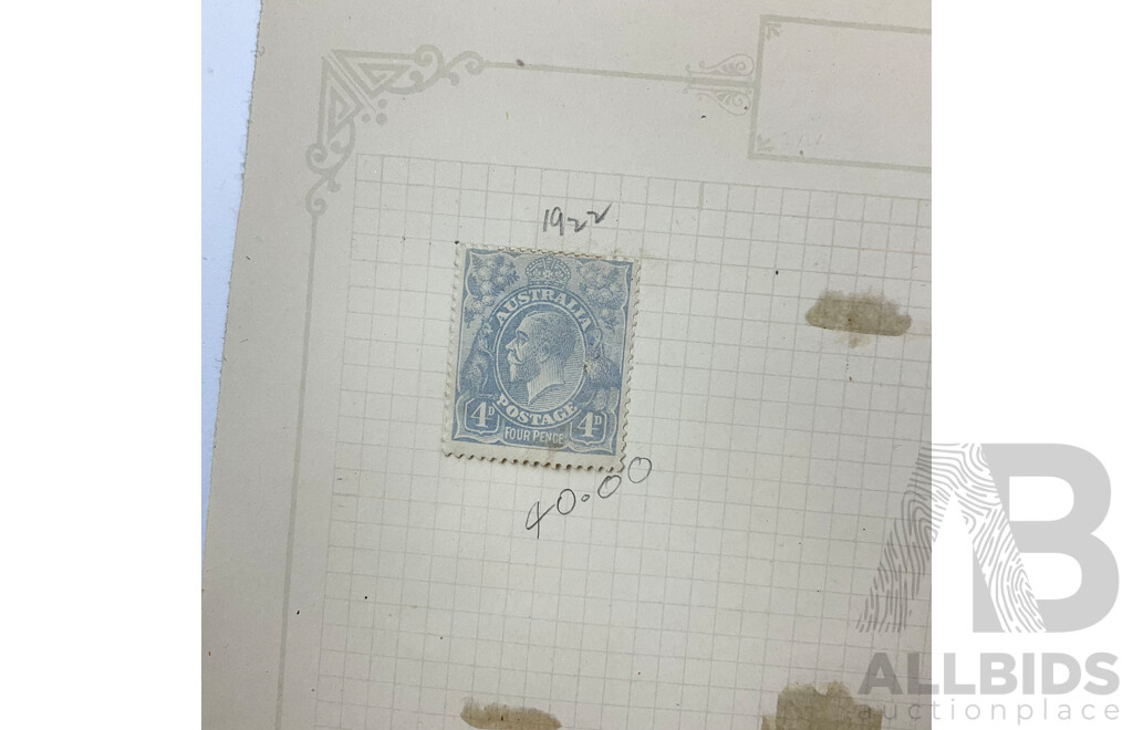 Collection of Australian KGV 1923/24 Stamps, One to Five Penny, Mint Hinged Blocks, Various Water Marks, A.J Mullett Prints