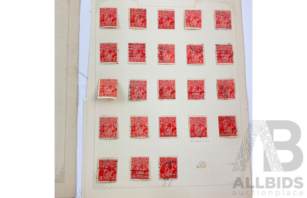 Collection of Australian KGV 1923/24 Stamps, One to Five Penny, Mint Hinged Blocks, Various Water Marks, A.J Mullett Prints