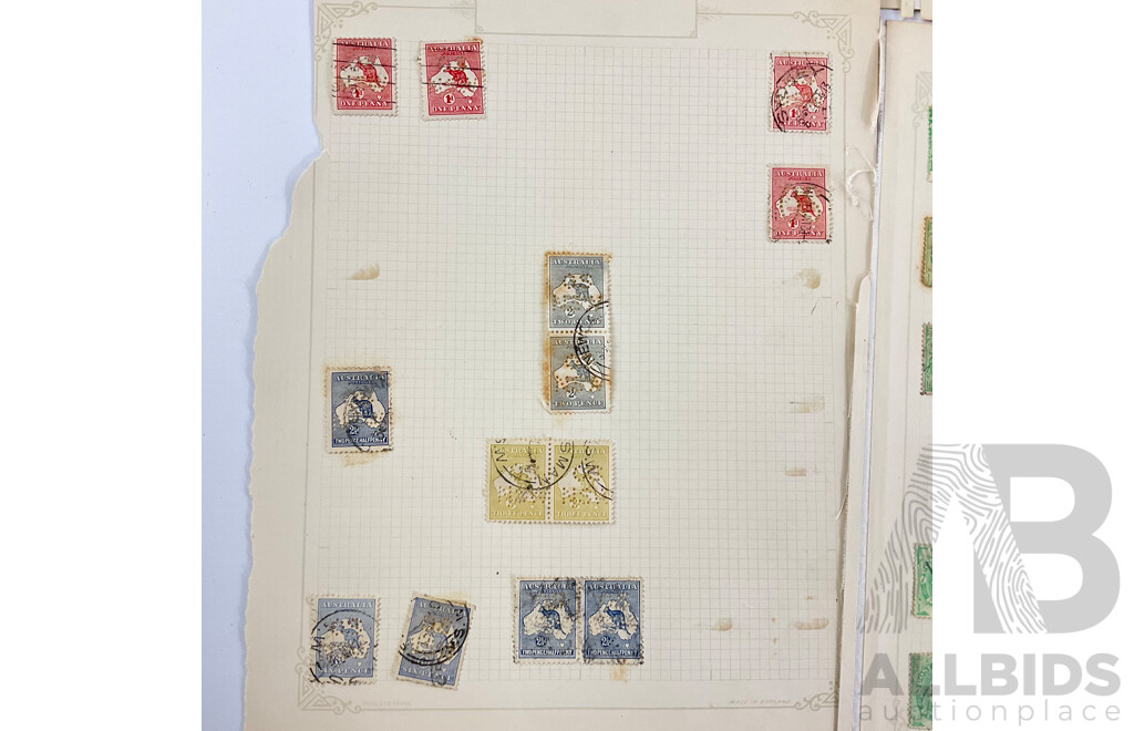Collection of Australian Predecimal Perfin and Postage Due Stamps Including OS, OS NSW, G NSW, Hand Cancels, Blocks, Kangaroo on Map, KGV, KGVI