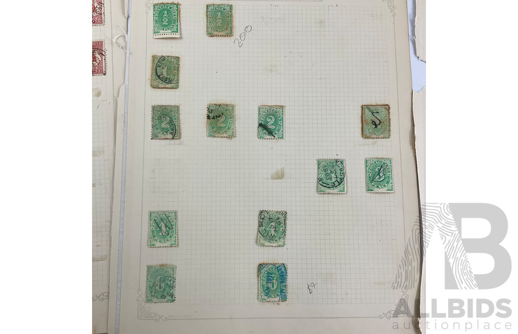 Collection of Australian Predecimal Perfin and Postage Due Stamps Including OS, OS NSW, G NSW, Hand Cancels, Blocks, Kangaroo on Map, KGV, KGVI