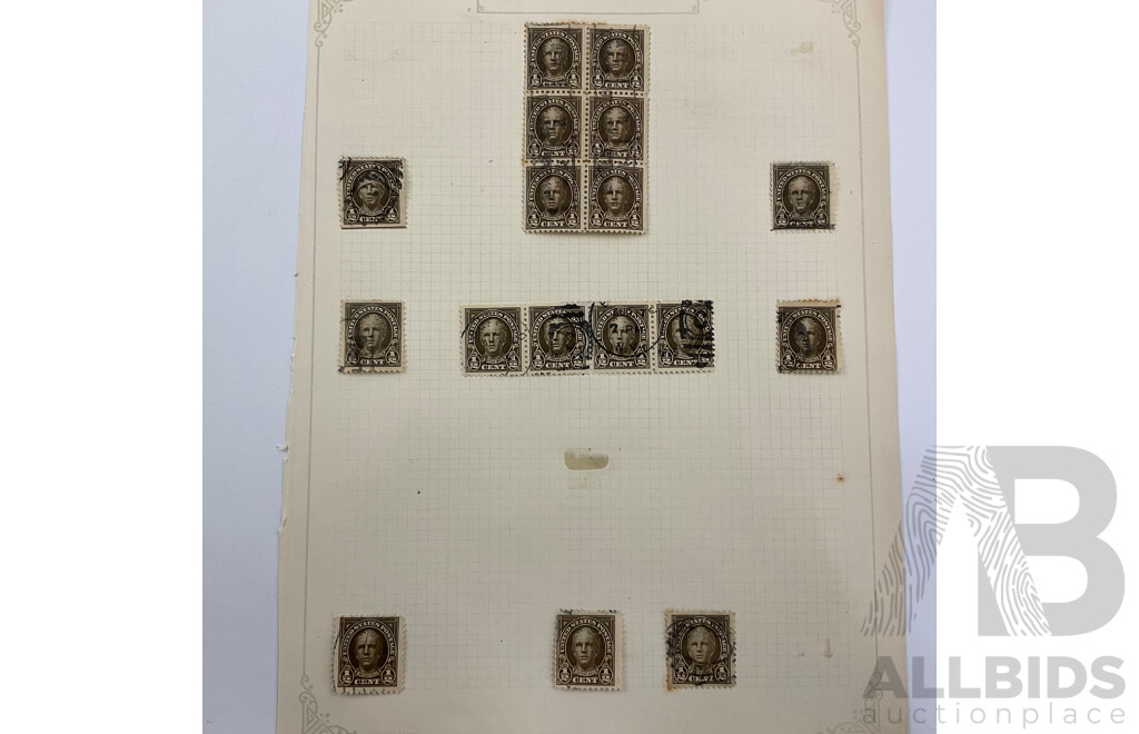 Collection of USA 1920's Stamps Including Harding, Nathan Hale, Harrison, Wilson, Roosevelt, Lexington-Concord Commemorative, Airmail, Overprints, Hinged Mint Blocks