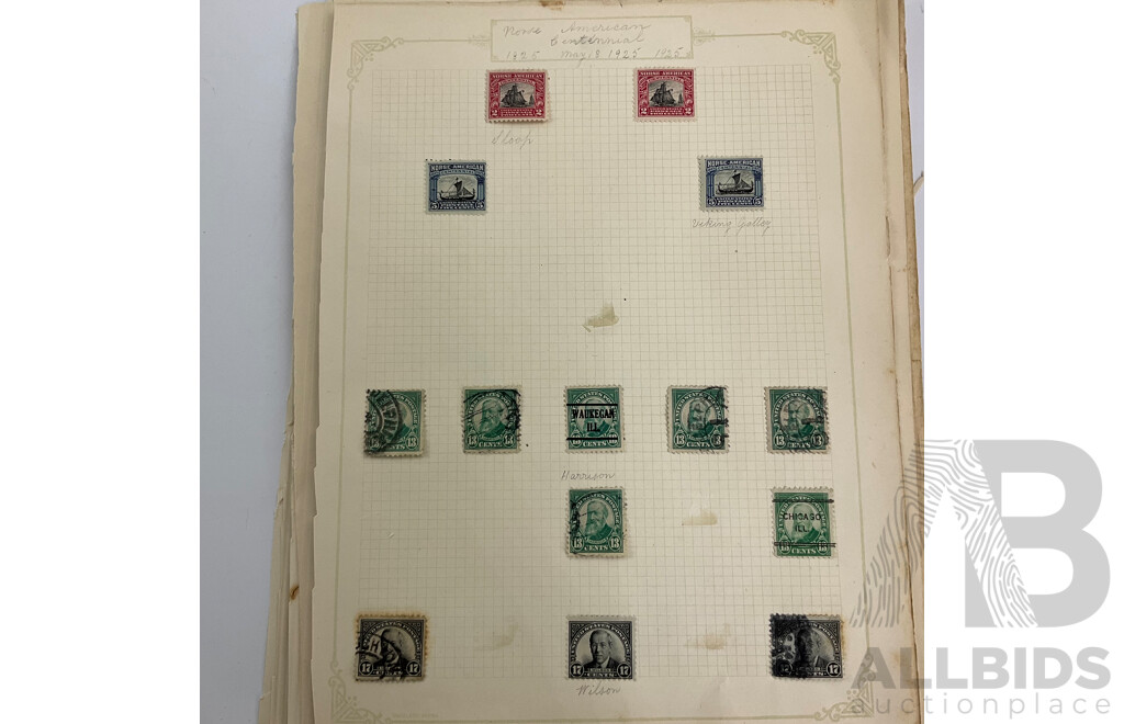 Collection of USA 1920's Stamps Including Harding, Nathan Hale, Harrison, Wilson, Roosevelt, Lexington-Concord Commemorative, Airmail, Overprints, Hinged Mint Blocks